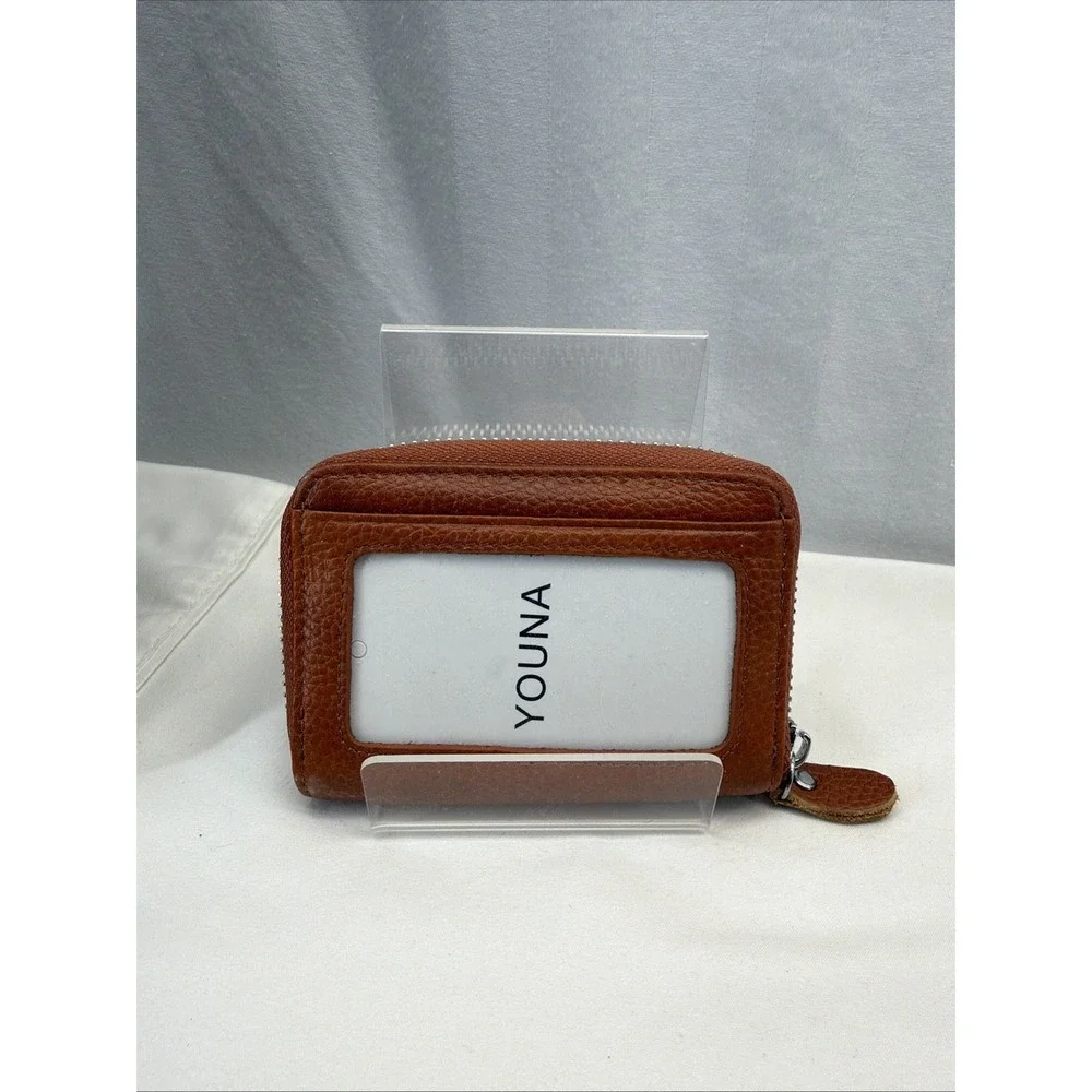 YOUNA Red Pebbled Leather RFID Protected Credit Card Wallet